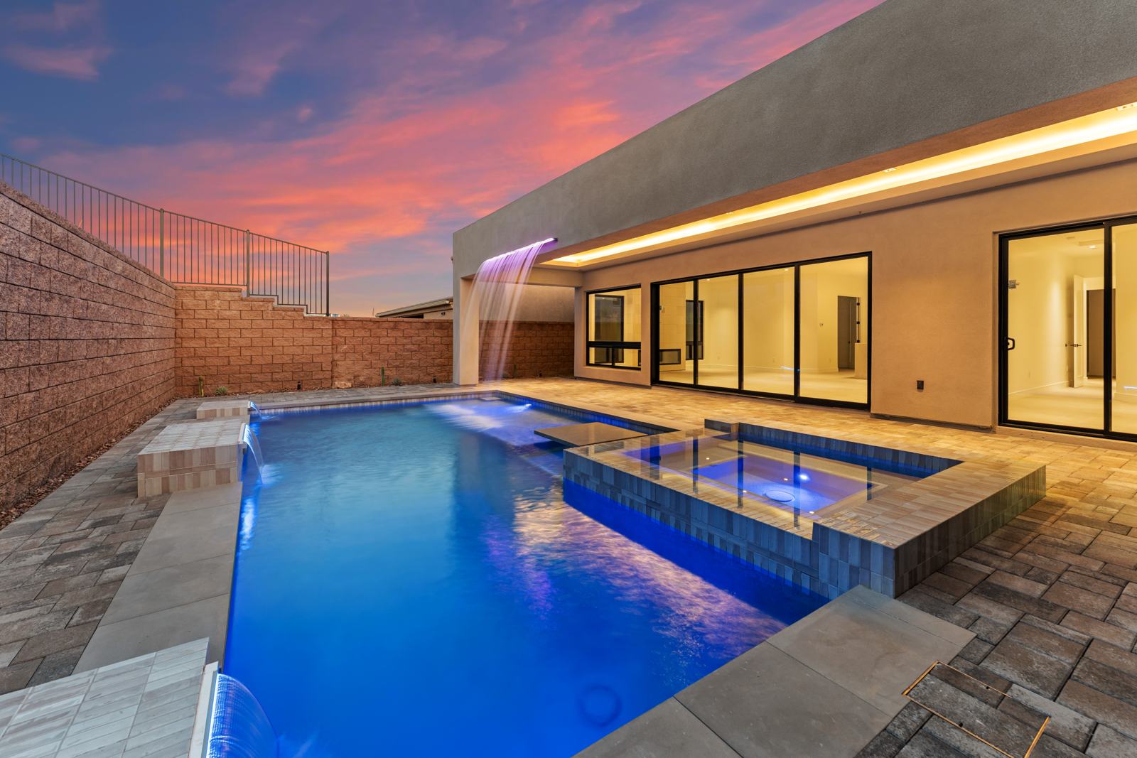 Pool with sheer descent water features at 6873 Avienda De Los Foothills